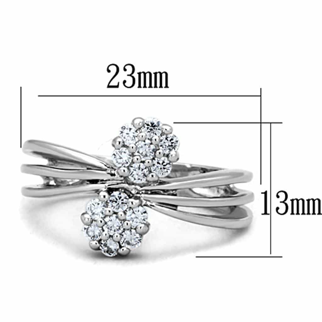 Brass CZ Round Cluster Flower Double Bypass Ring view 3