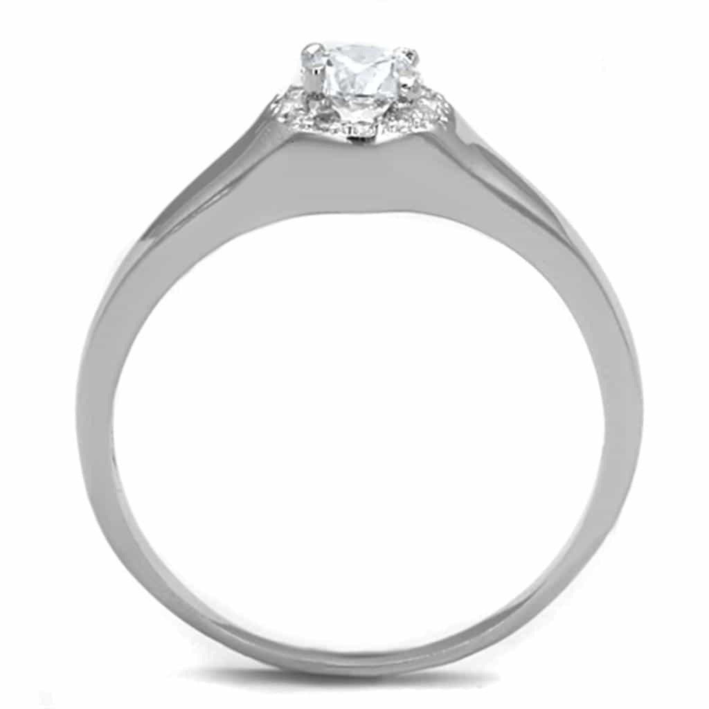 Brass CZ Round Halo Thin Band Solitaire Ring view 5
