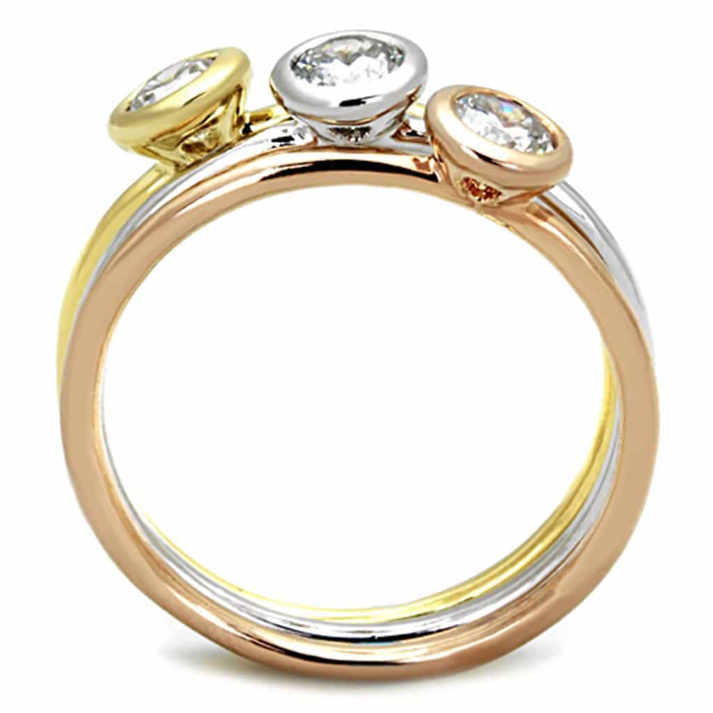 Brass Two-Tone CZ Bezel Double Bypass Ring view 5