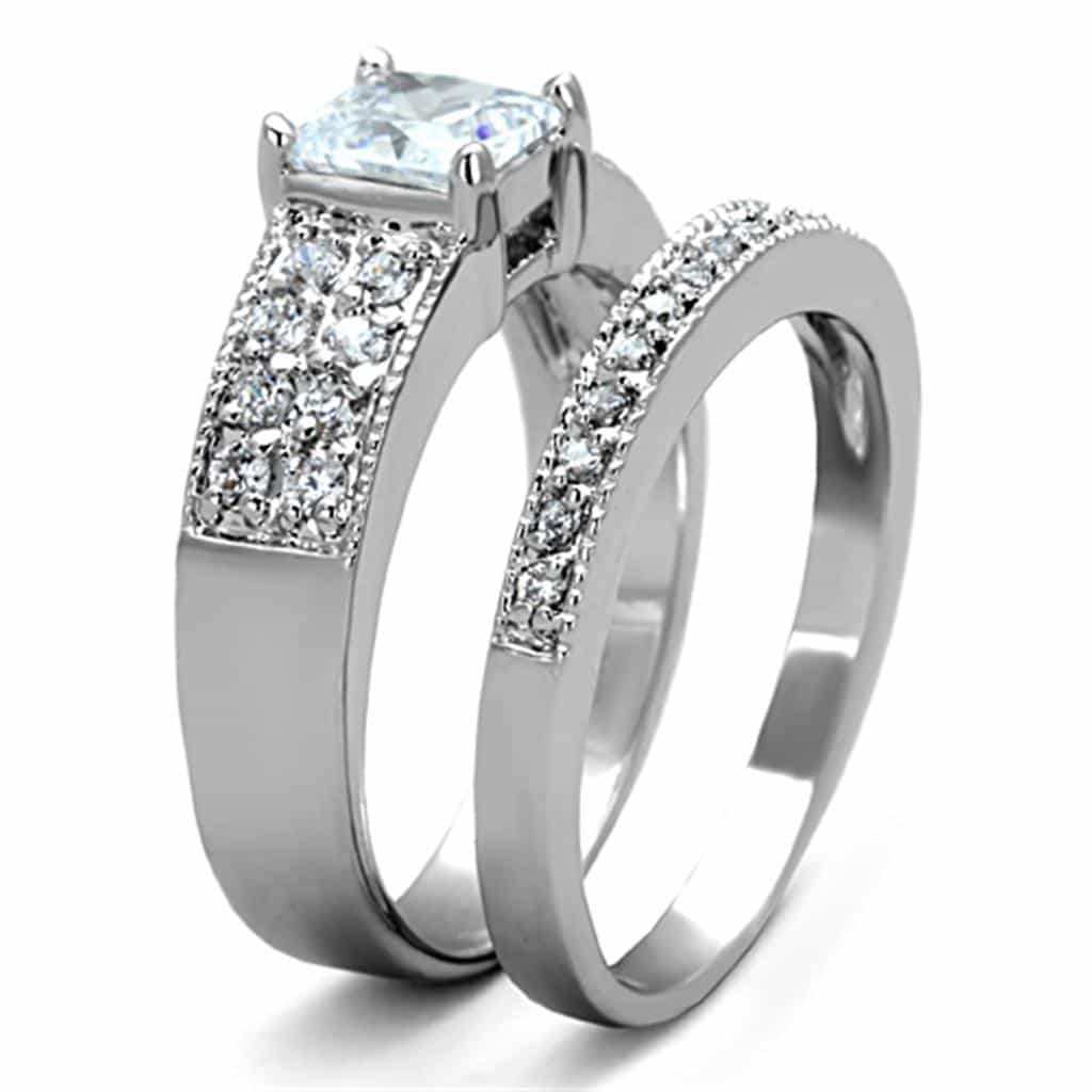 Brass CZ Princess Pave Channel Bridal Set Ring view 7