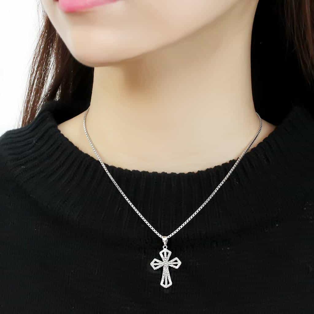 Brass CZ Fleur Cross Pendant view 5