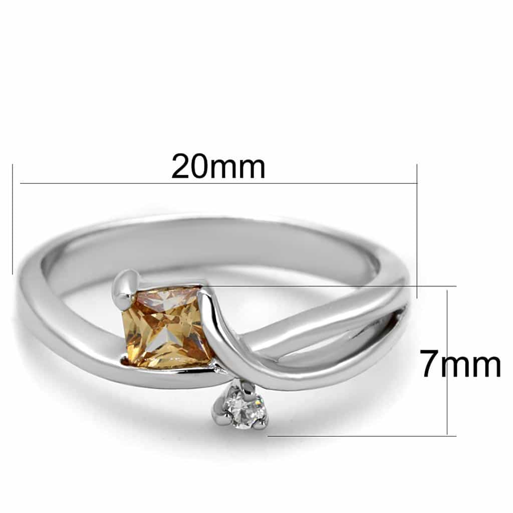 Brass Champagne CZ Princess Bypass Solitaire Ring view 3