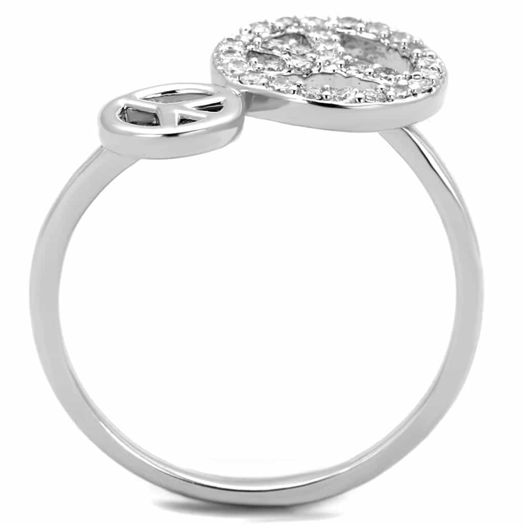 Brass CZ Pave Peace Sign Ring view 5