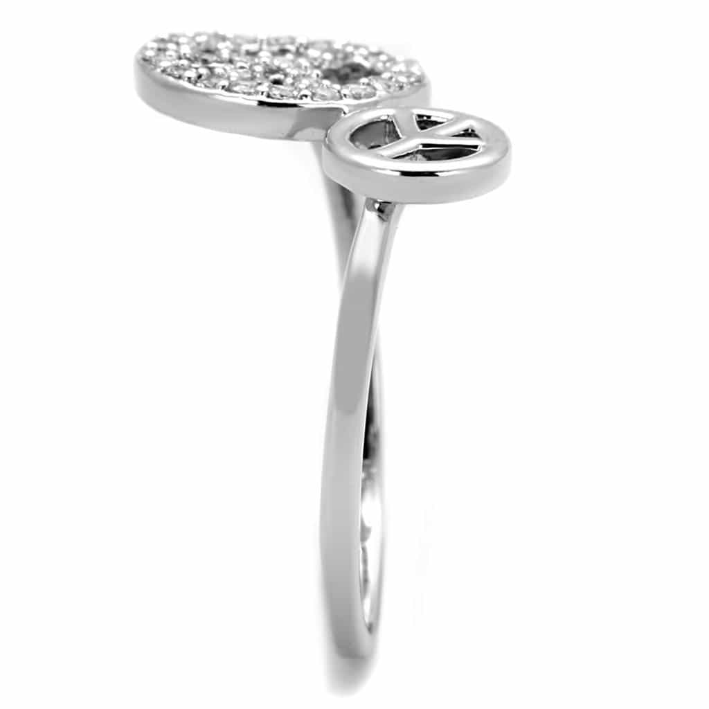 Brass CZ Pave Peace Sign Ring view 7