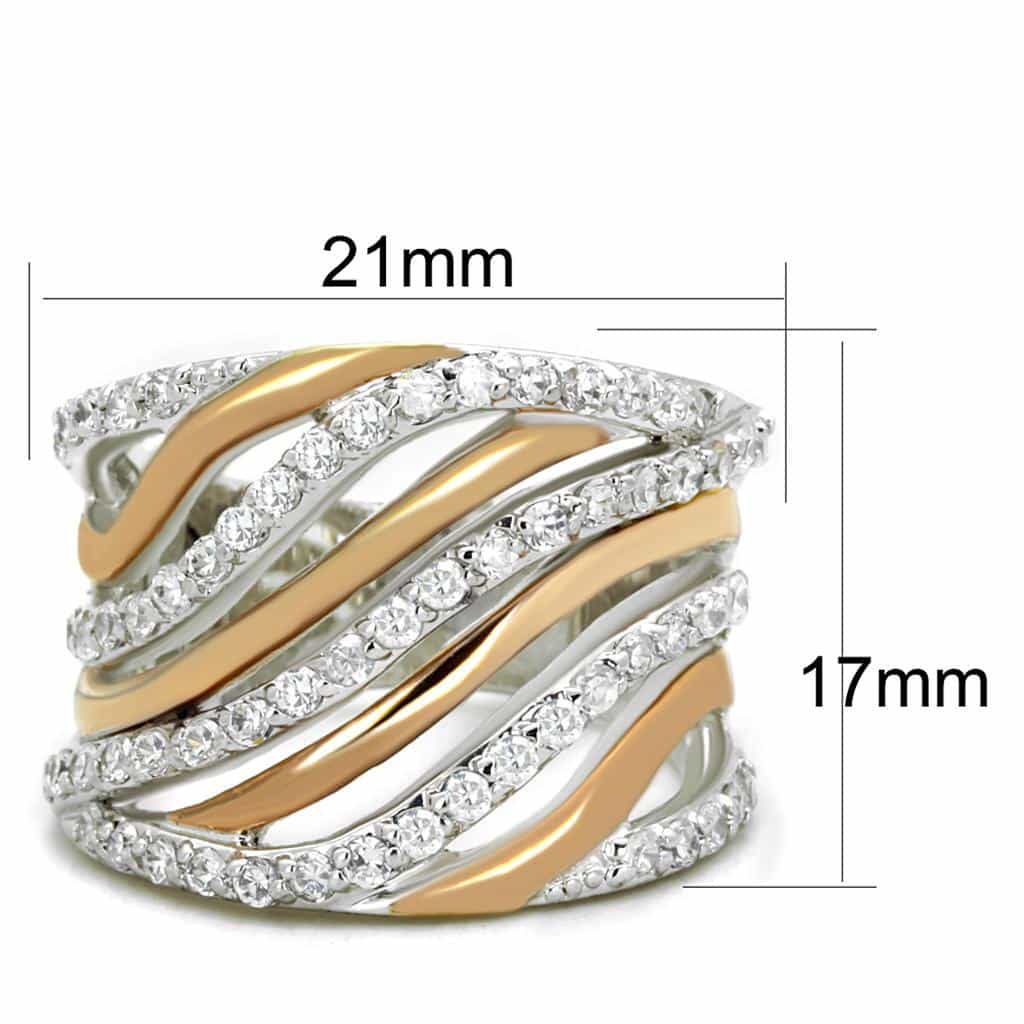 Brass Gold CZ Pave Multi-Wave Crossover Dome Ring view 3