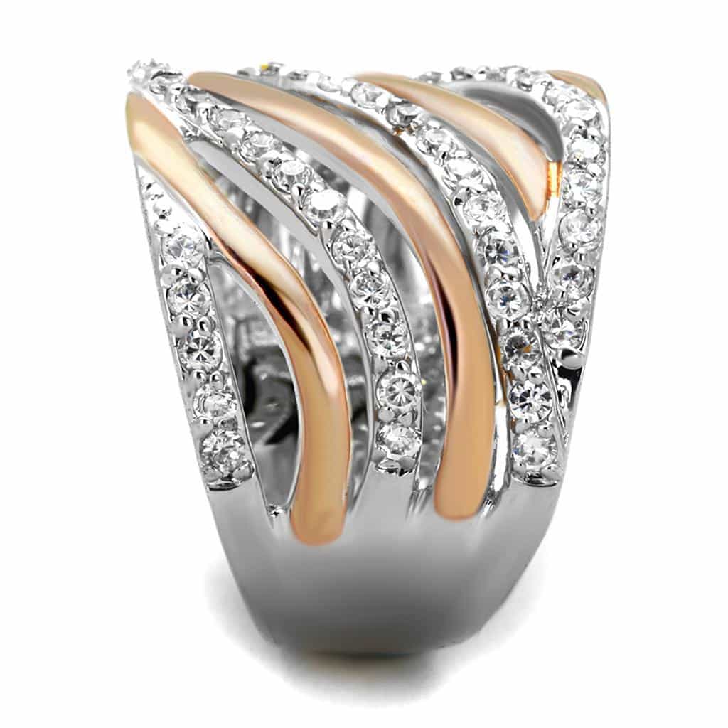 Brass Gold CZ Pave Multi-Wave Crossover Dome Ring view 7