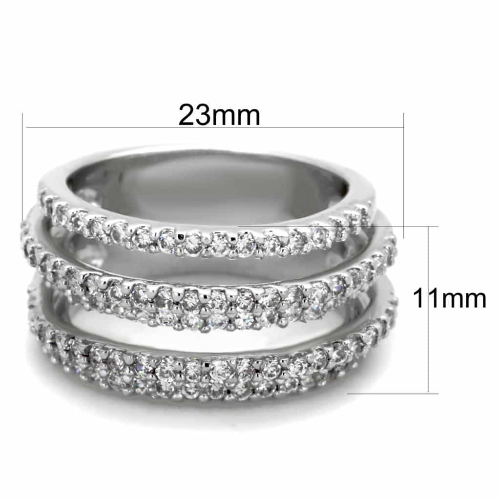 Brass CZ Pave Triple Row Crossover Wide Ring view 3