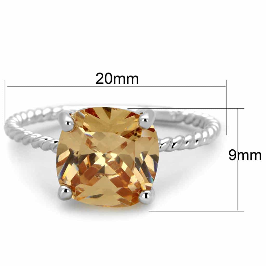 Brass Champagne CZ Cushion Twisted Rope Solitaire Ring view 3