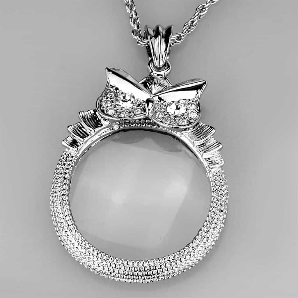 Brass Bow CZ Magnifier Pendant view 5