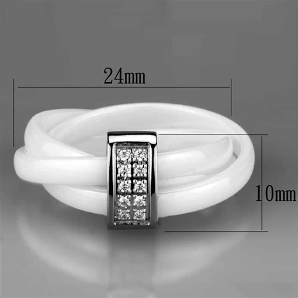 Stainless Steel White Ceramic CZ Bar Ring view 3