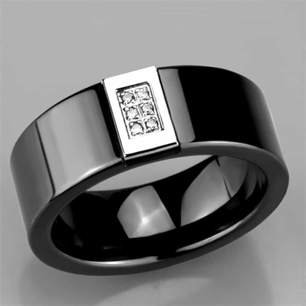 Stainless Steel Black Ceramic CZ Square Ring view 9