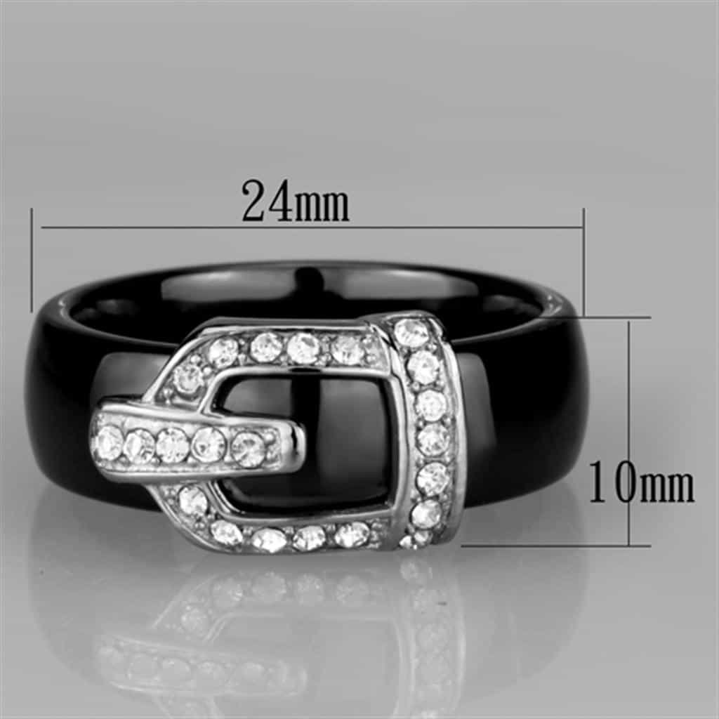 Stainless Steel Black Ceramic CZ Buckle Ring view 3