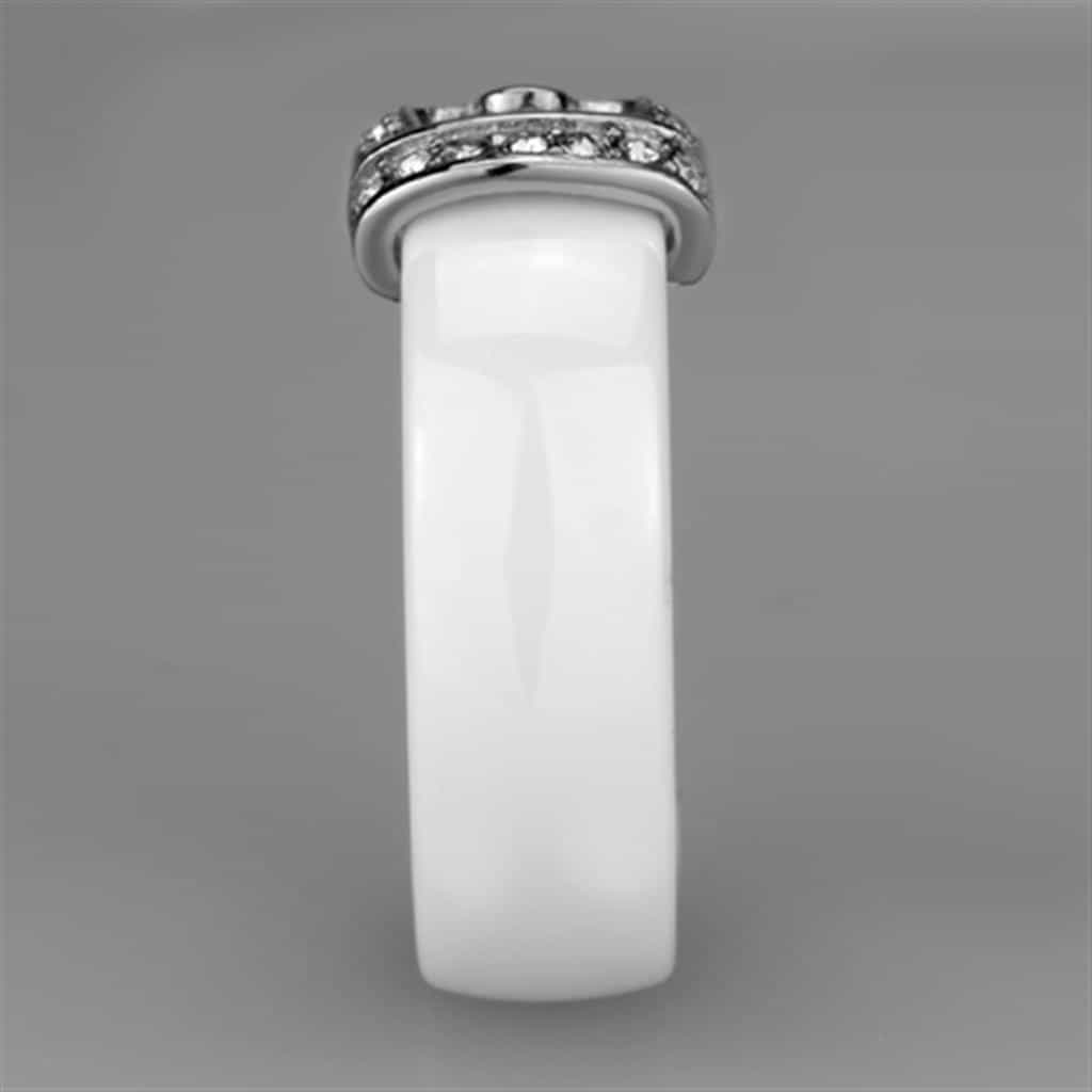 Stainless Steel White Ceramic CZ Buckle Ring view 7