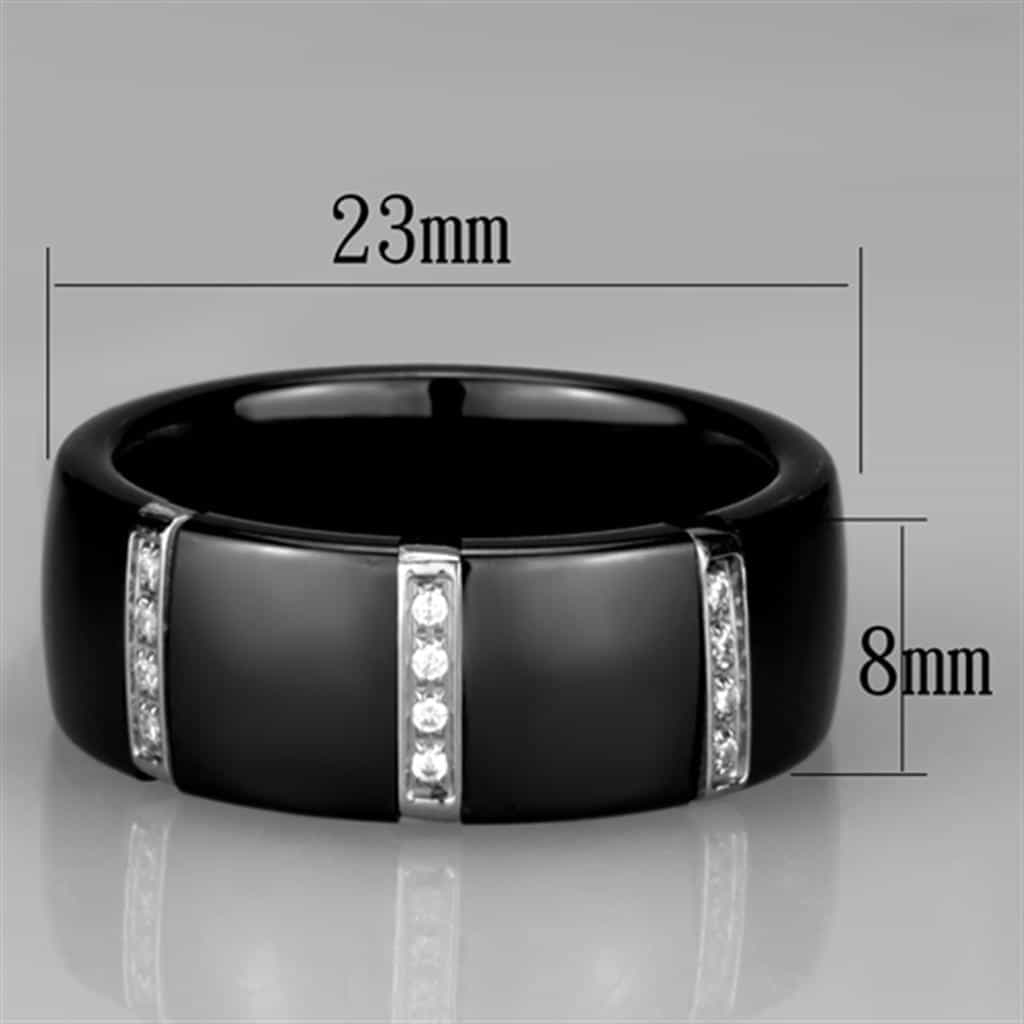 Stainless Steel Black Ceramic CZ Link Ring view 3