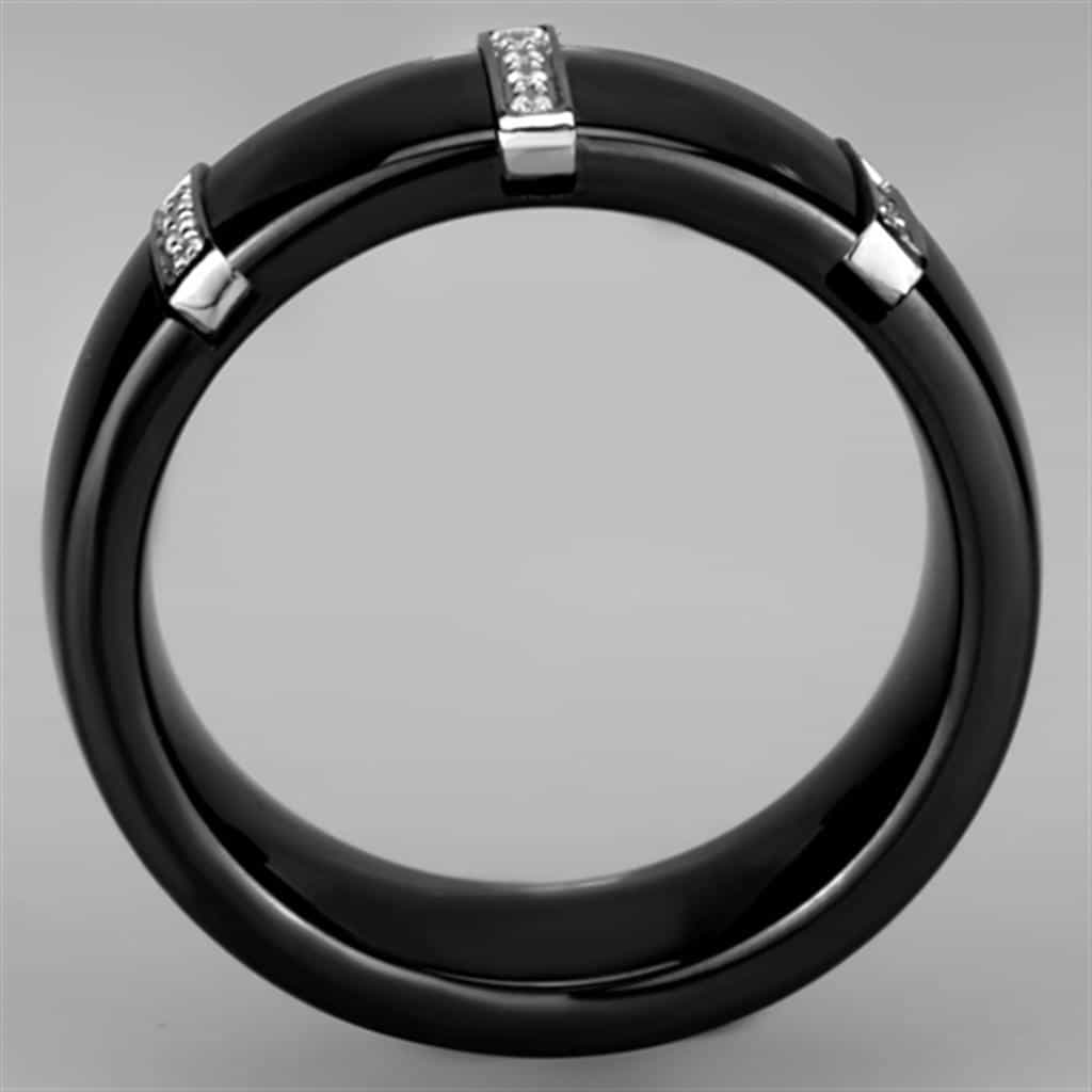 Stainless Steel Black Ceramic CZ Link Ring view 5
