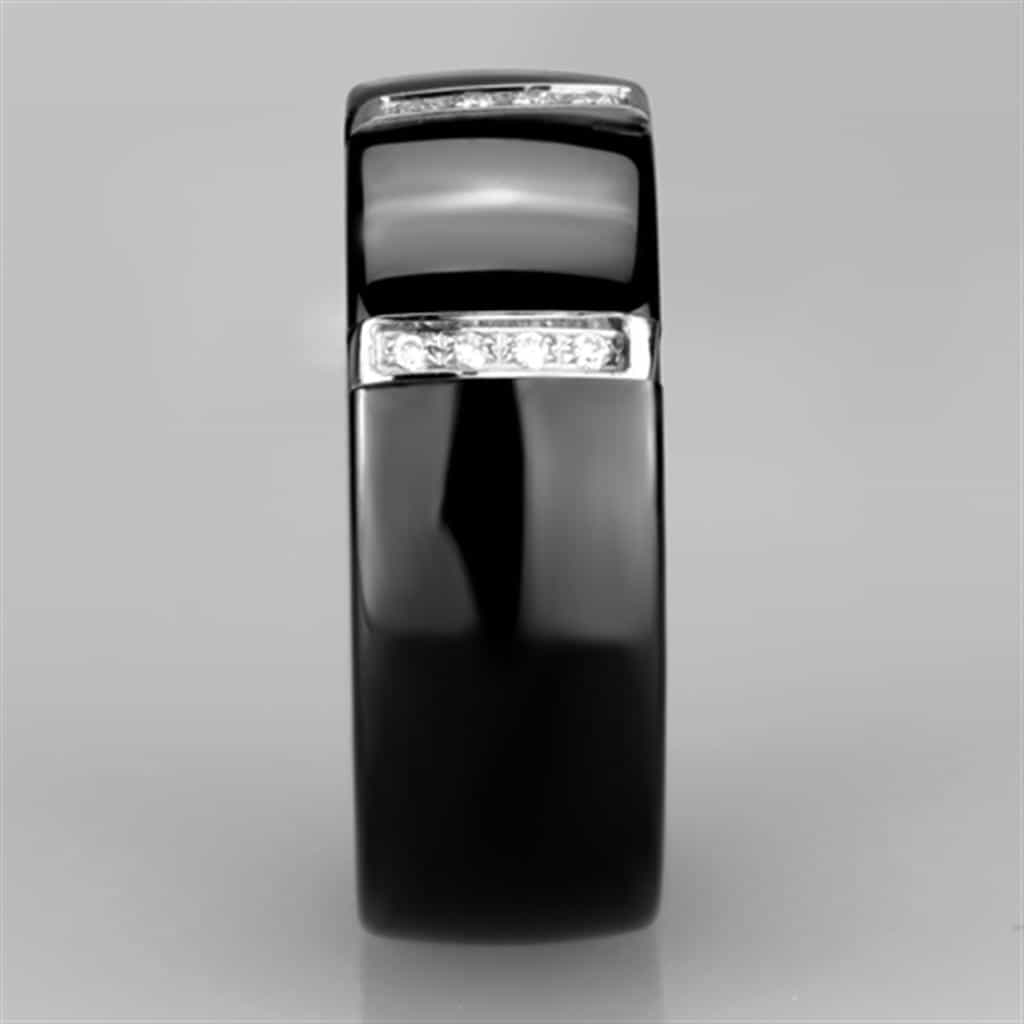 Stainless Steel Black Ceramic CZ Link Ring view 7