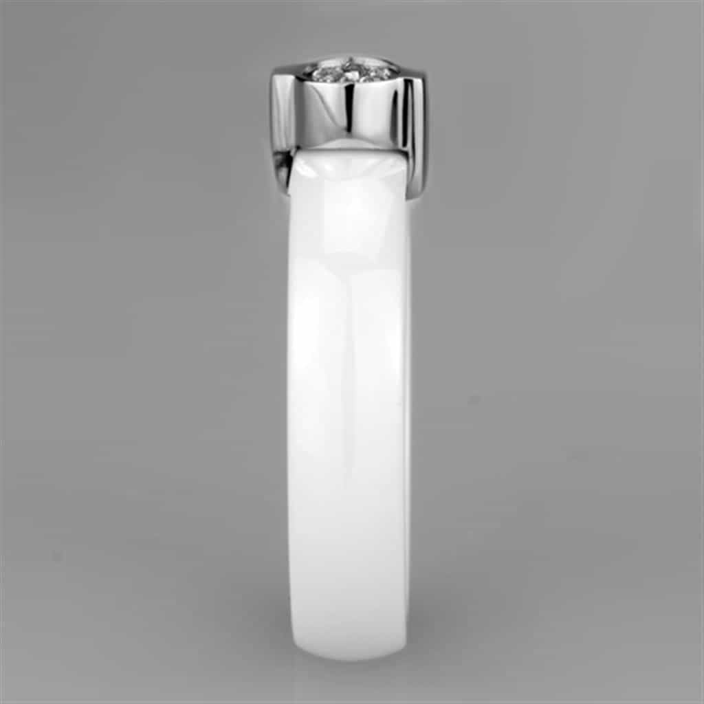 Stainless Steel White Ceramic CZ Bezel Ring view 7