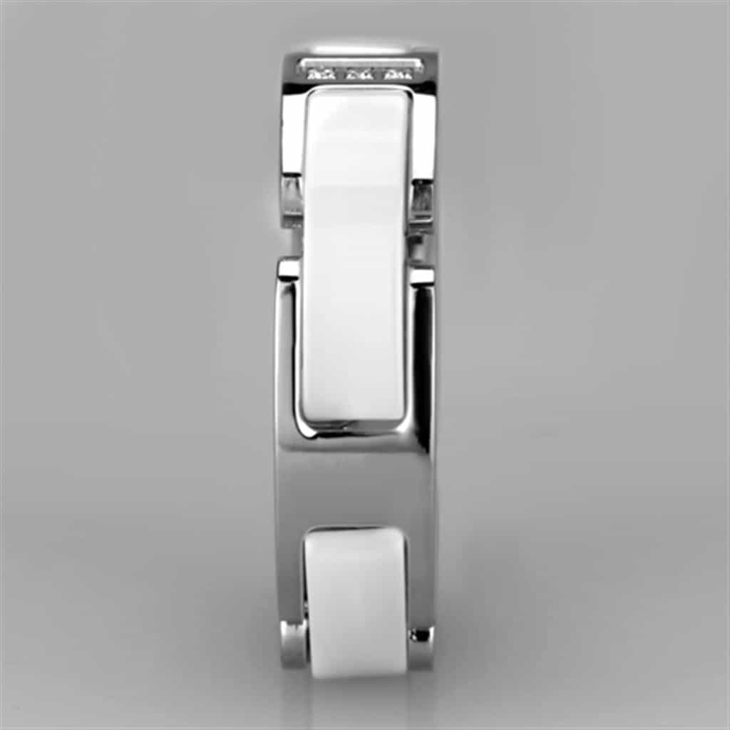 Stainless Steel White Ceramic Dark CZ Ring view 7