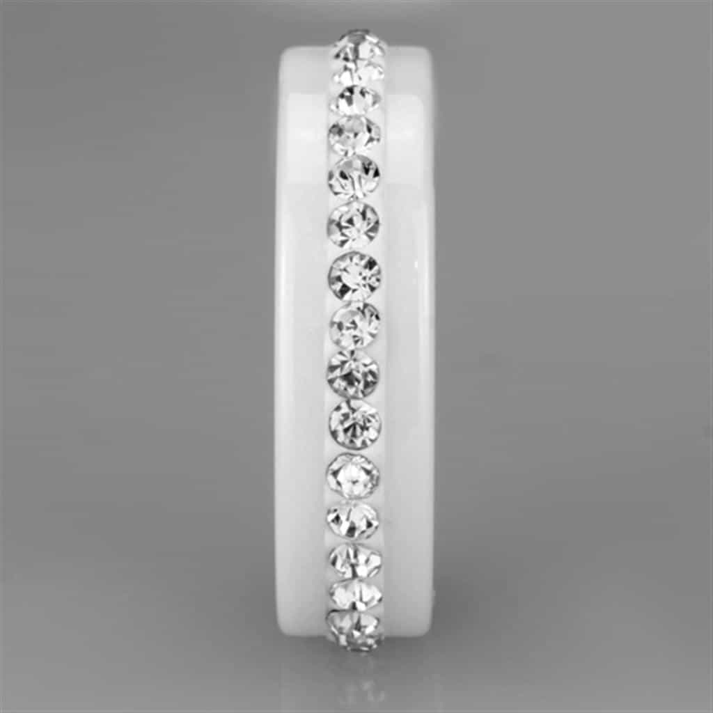 Stainless Steel White Ceramic CZ Row Ring view 7
