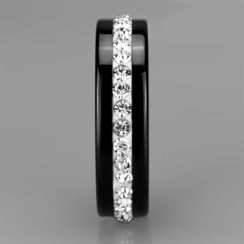 Stainless Steel Black Ceramic CZ Row Ring view 7