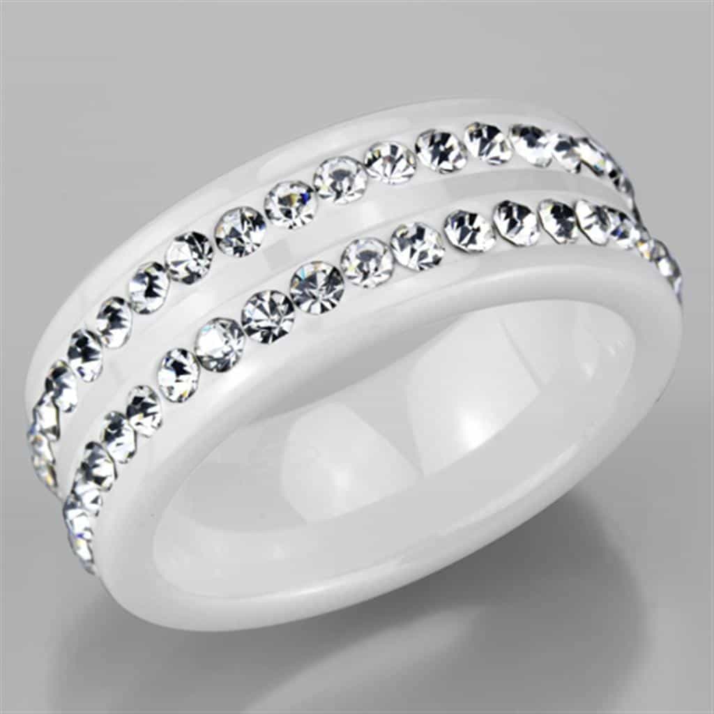Stainless Steel White Ceramic CZ Pavé Ring view 9