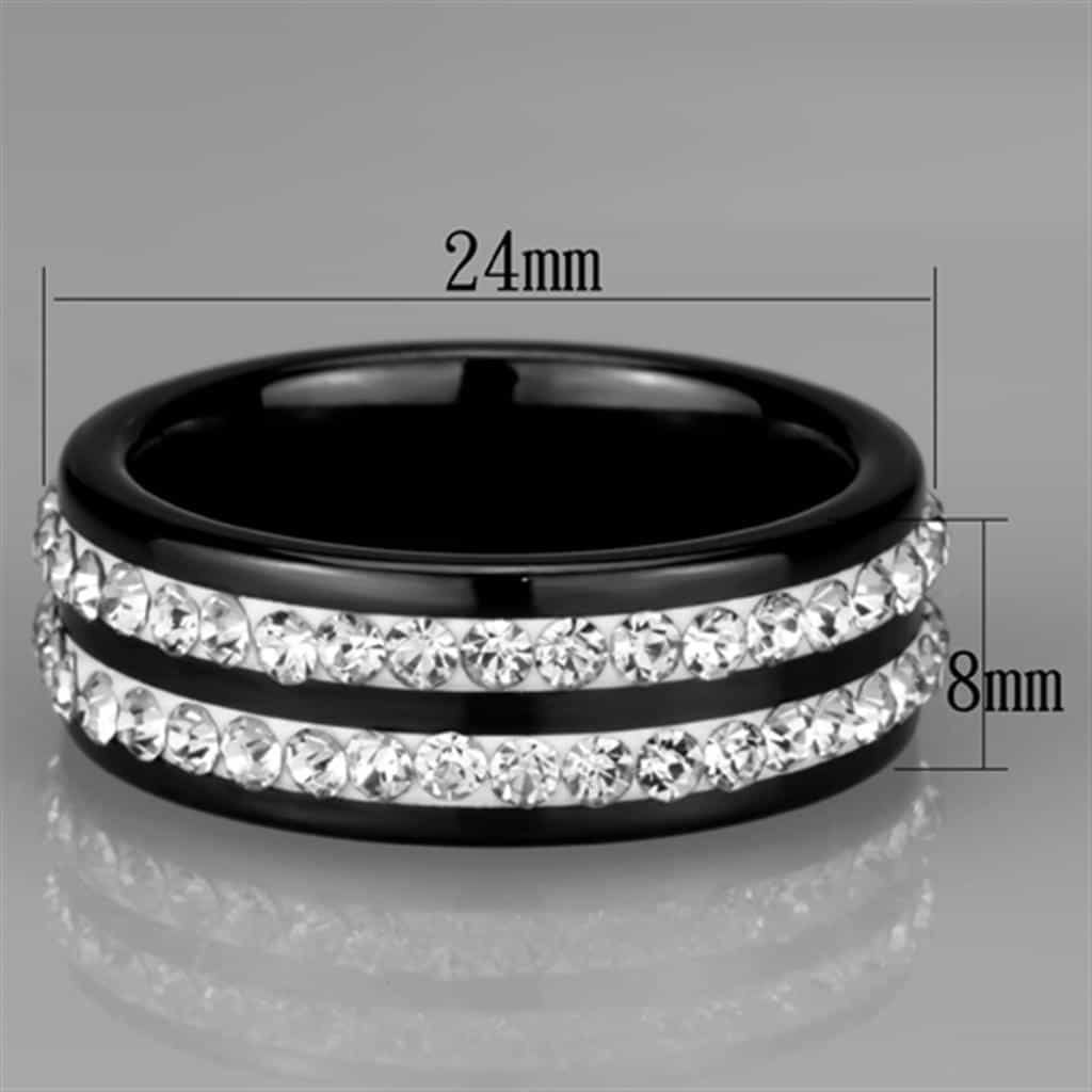 Stainless Steel Black Ceramic CZ Double Row Ring view 3