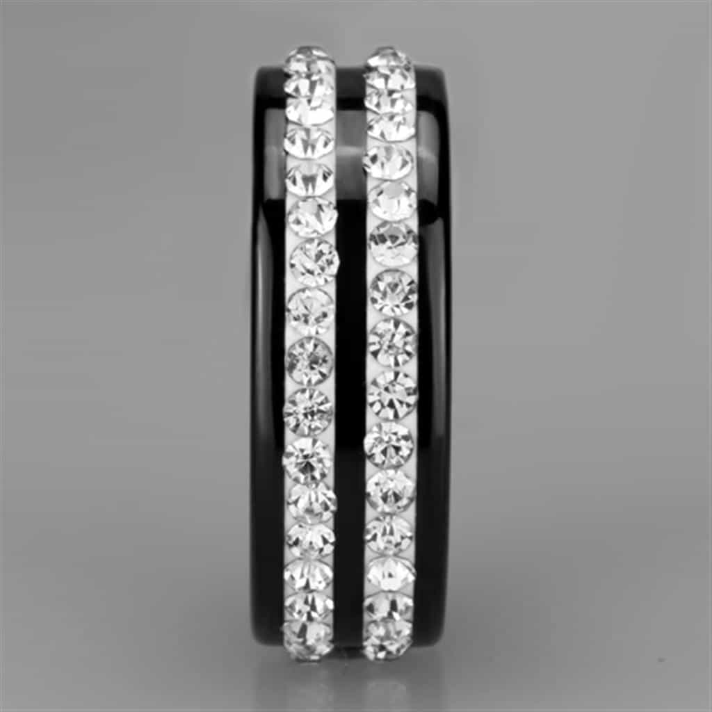 Stainless Steel Black Ceramic CZ Double Row Ring view 7