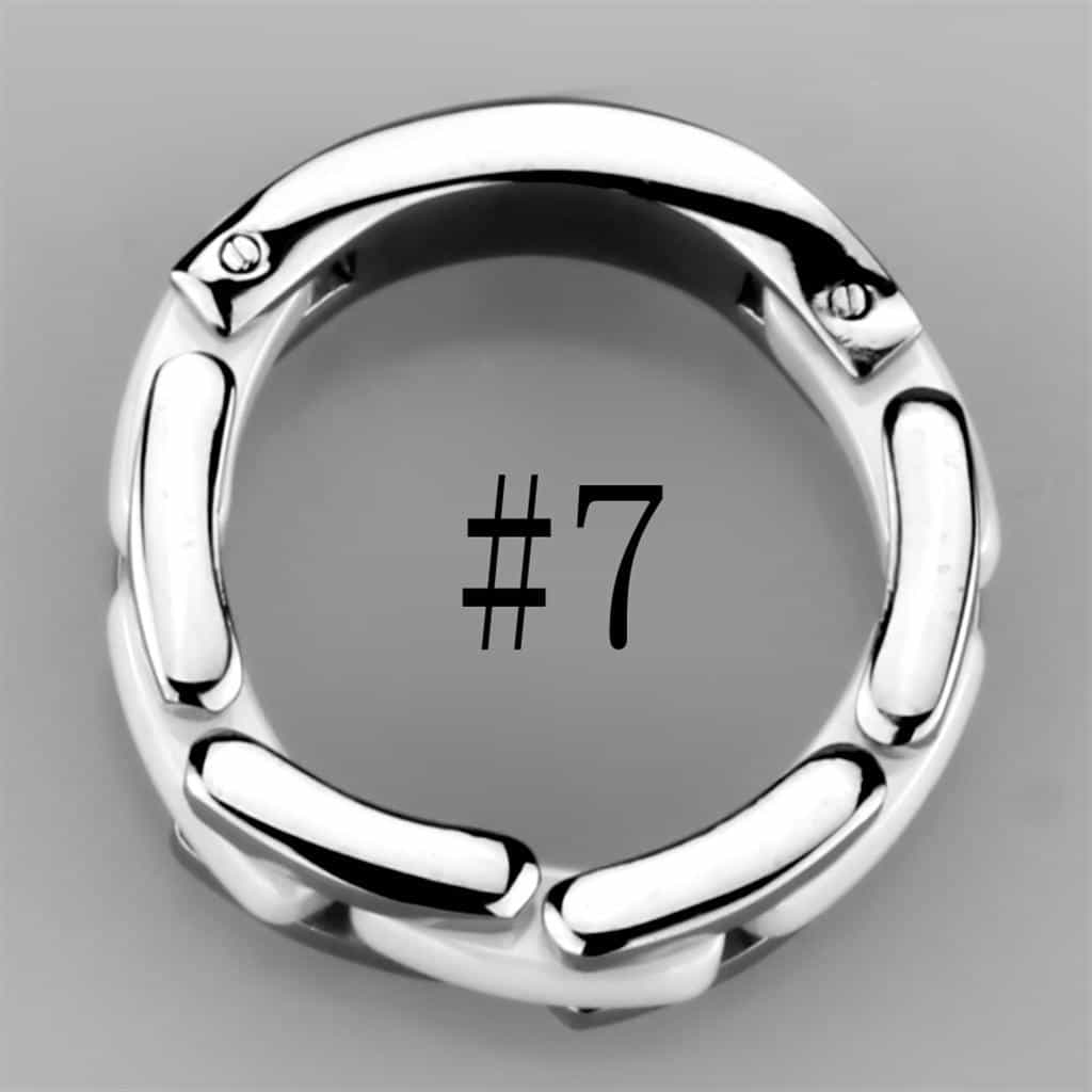 Stainless Steel White Ceramic Polished Link Ring view 5