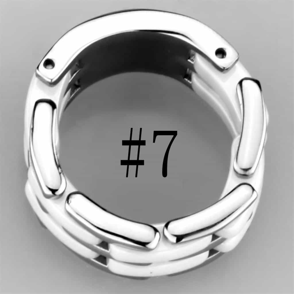 Stainless Steel White Ceramic Link Band Ring view 9