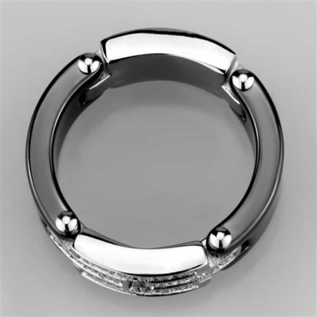 Stainless Steel Black Ceramic CZ Stripe Ring view 5