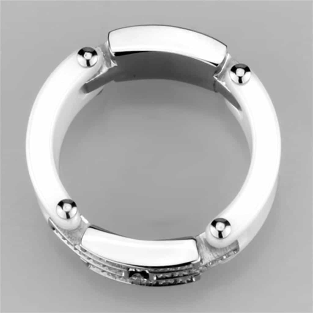 Stainless Steel White Ceramic CZ Accent Ring view 5