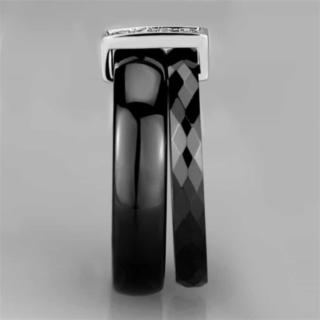 Stainless Steel Black Ceramic CZ Triple Band Ring view 7