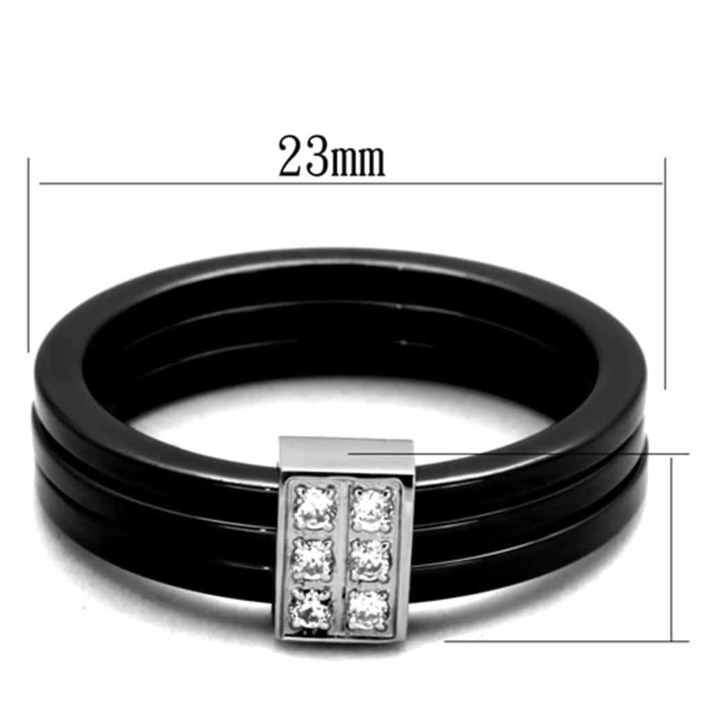Stainless Steel Black Ceramic CZ Band Ring view 3