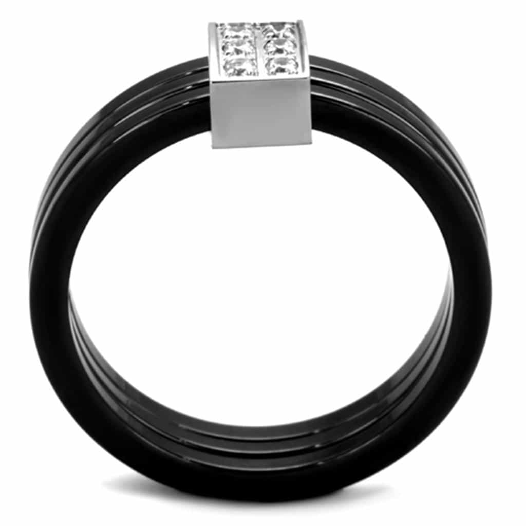 Stainless Steel Black Ceramic CZ Band Ring view 5