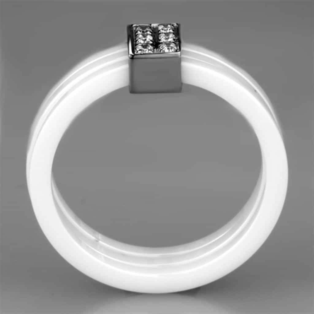 Stainless Steel White Ceramic CZ Band Ring view 5