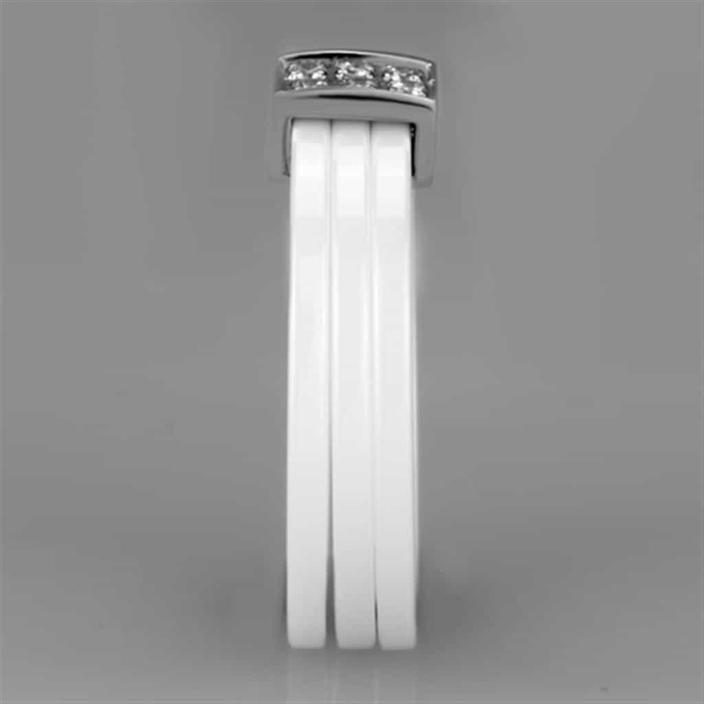 Stainless Steel White Ceramic CZ Band Ring view 7