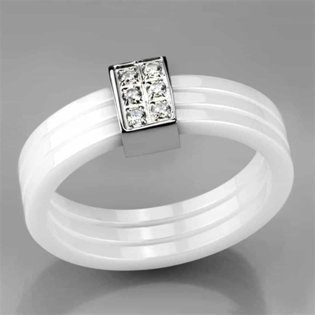 Stainless Steel White Ceramic CZ Band Ring view 9