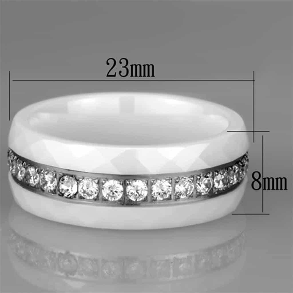 Stainless Steel White Ceramic CZ Slim Ring view 3