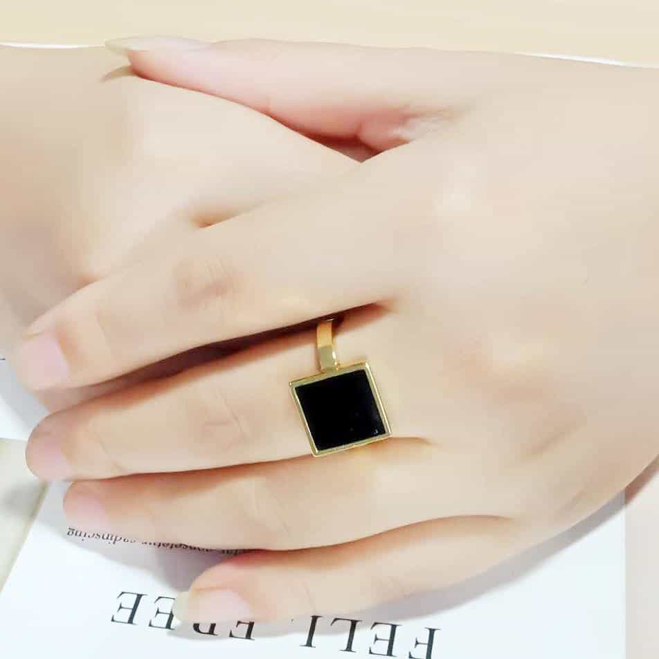 Brass Gold Black Onyx Square Signet Ring view 3