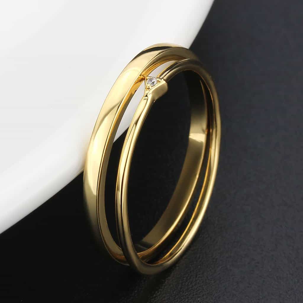 Brass Gold Polished Double Band CZ Accent Ring view 13