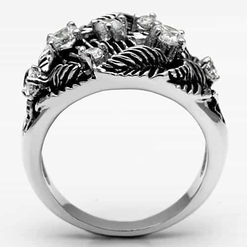 Brass CZ Flower Fern Leaf Wide Band Ring view 5