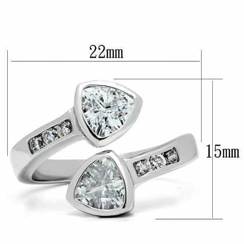 Brass CZ Trillion Double Stone Bypass Ring view 3