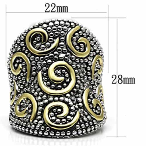 Brass Two-Tone Beaded Swirl Dome Cocktail Ring view 3