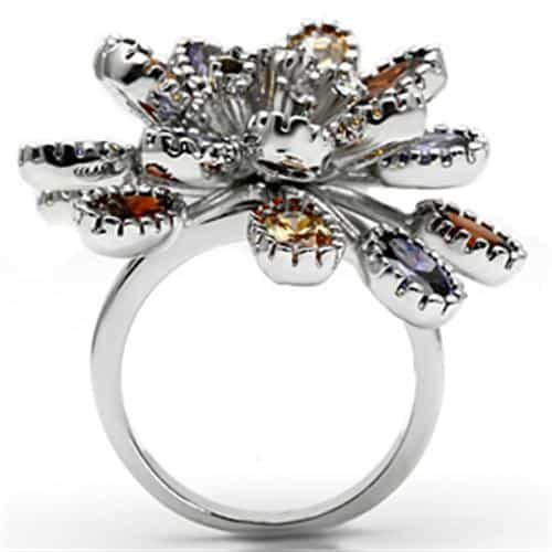 Brass Multicolor CZ Flower Starburst Cocktail Ring view 5