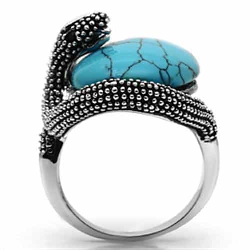 Brass Turquoise Oval Cabochon Beaded Wrap Ring view 5