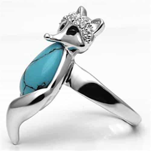 Brass Turquoise Cat Fox Figurine Wrap Ring view 7