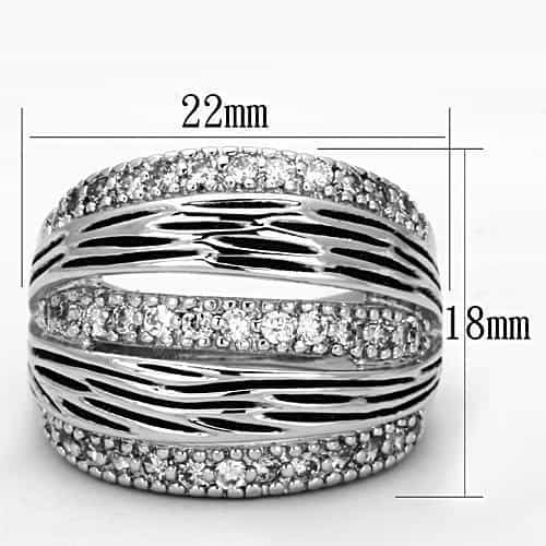 Brass CZ Pave Oxidized Stripe Wide Dome Ring view 3