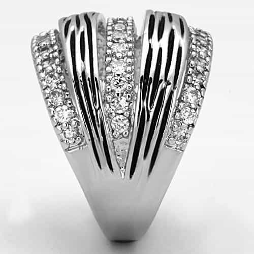 Brass CZ Pave Oxidized Stripe Wide Dome Ring view 7