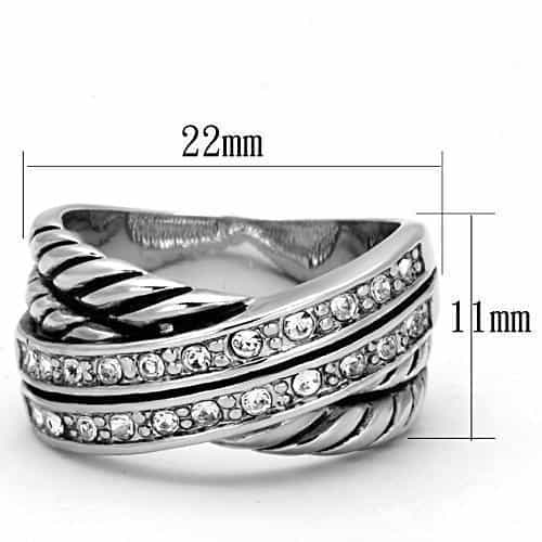 Brass CZ Pave Oxidized Braid Crossover Wide Ring view 3
