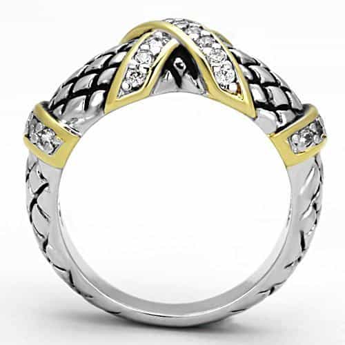 Brass Two-Tone Woven X CZ Wide Band Ring view 5